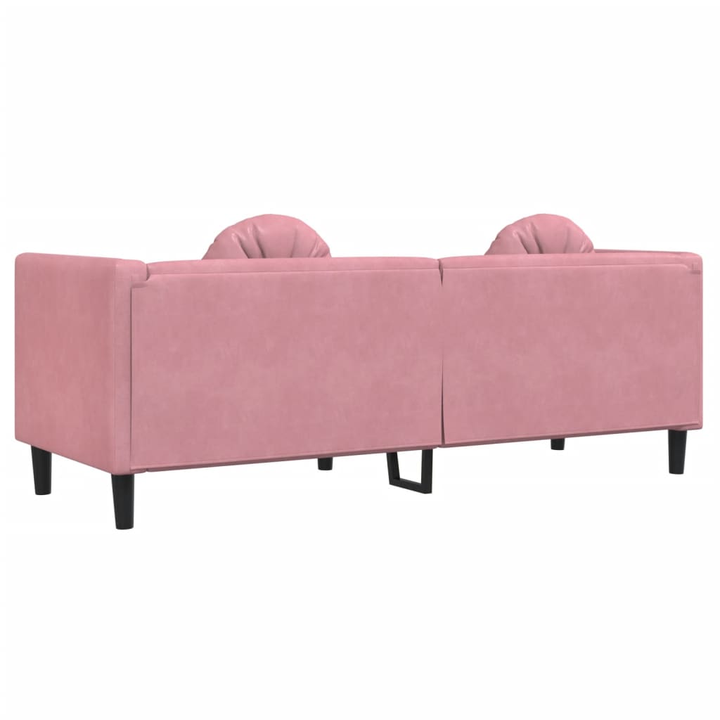 Trivietė sofa su pagalvėlėmis, rožinės spalvos, aksomas