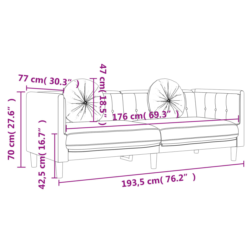 Trivietė sofa su pagalvėlėmis, rožinės spalvos, aksomas