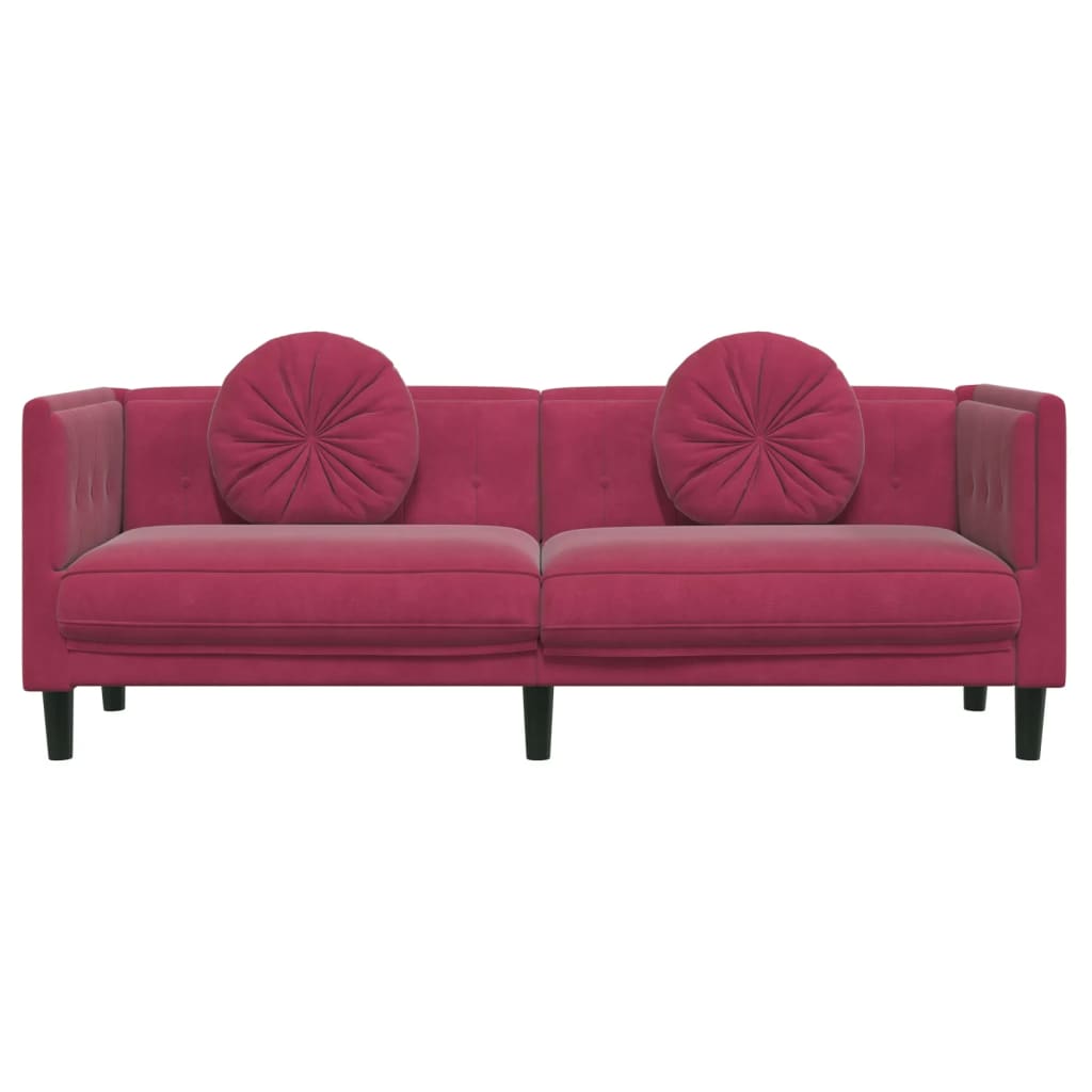 Trivietė sofa su pagalvėlėmis, vyno raudonos spalvos, aksomas