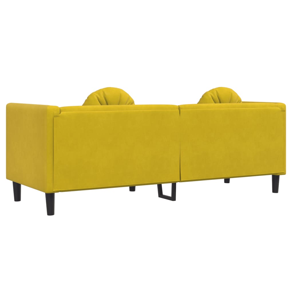 Trivietė sofa su pagalvėlėmis, geltonos spalvos, aksomas