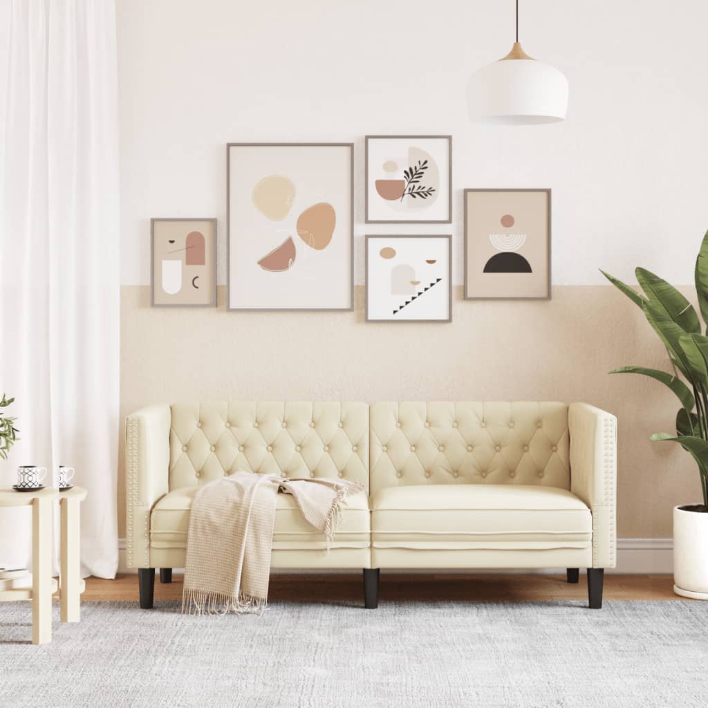 Dvivietė chesterfield sofa, kreminės spalvos, dirbtinė oda