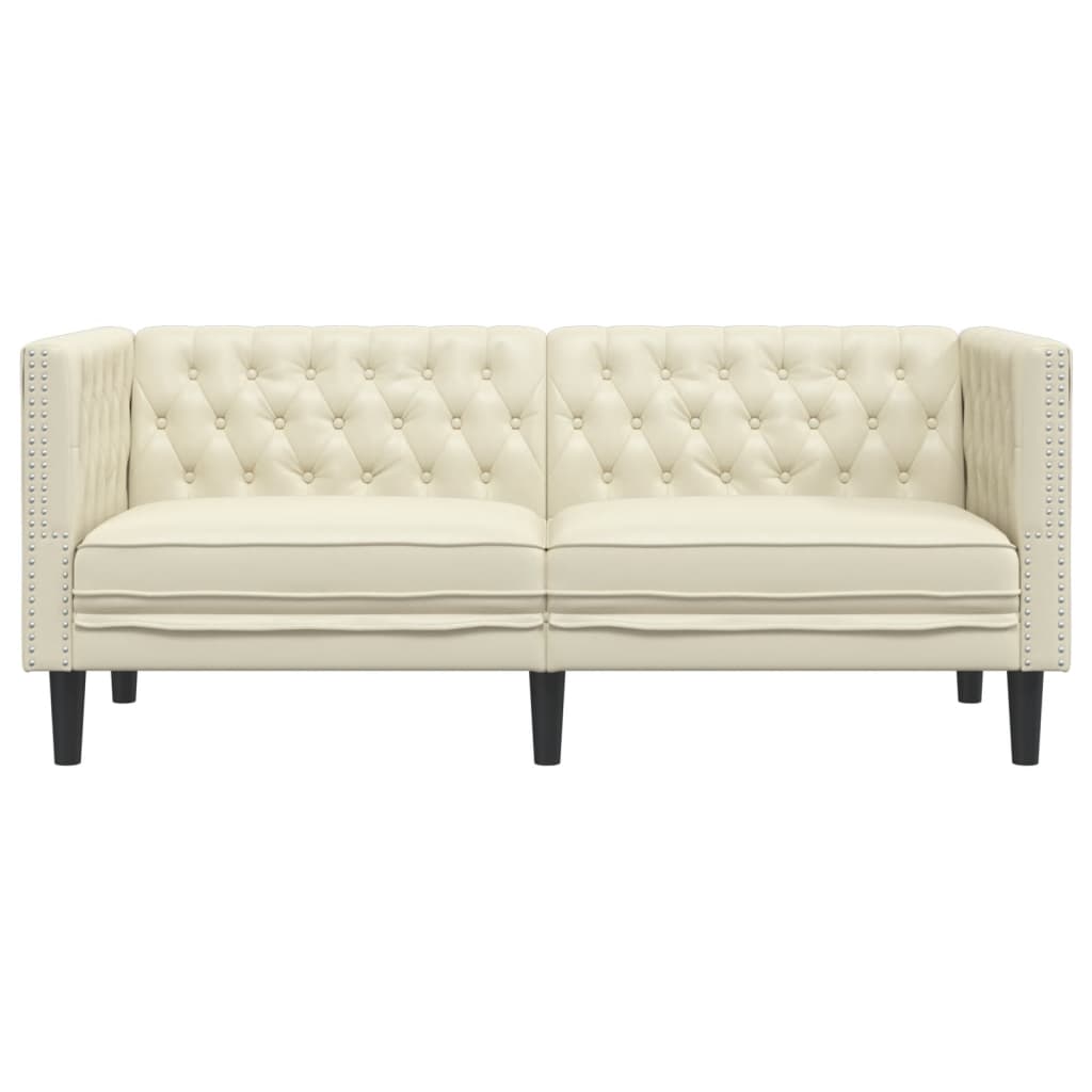 Dvivietė chesterfield sofa, kreminės spalvos, dirbtinė oda