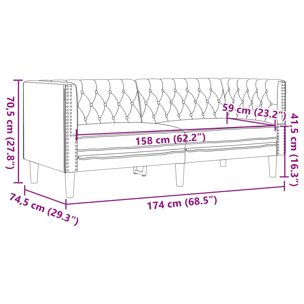 Dvivietė chesterfield sofa, kreminės spalvos, dirbtinė oda