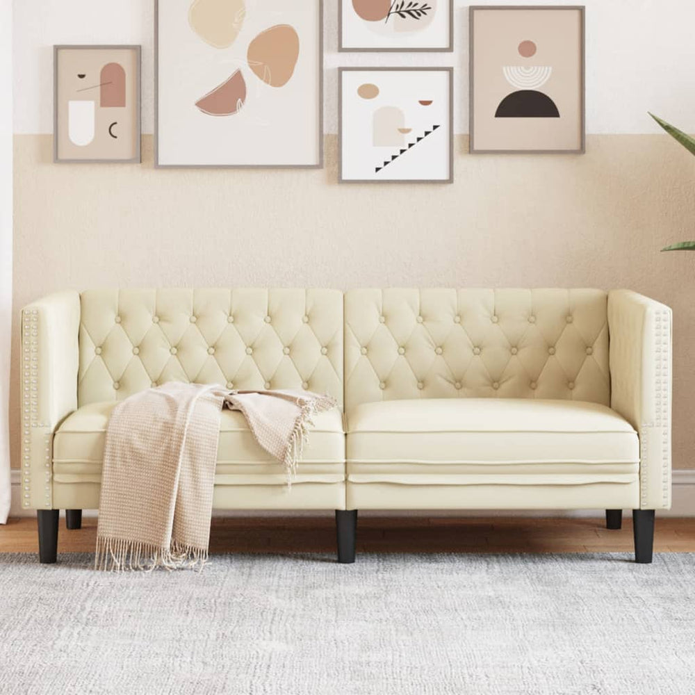 Dvivietė chesterfield sofa, kreminės spalvos, dirbtinė oda