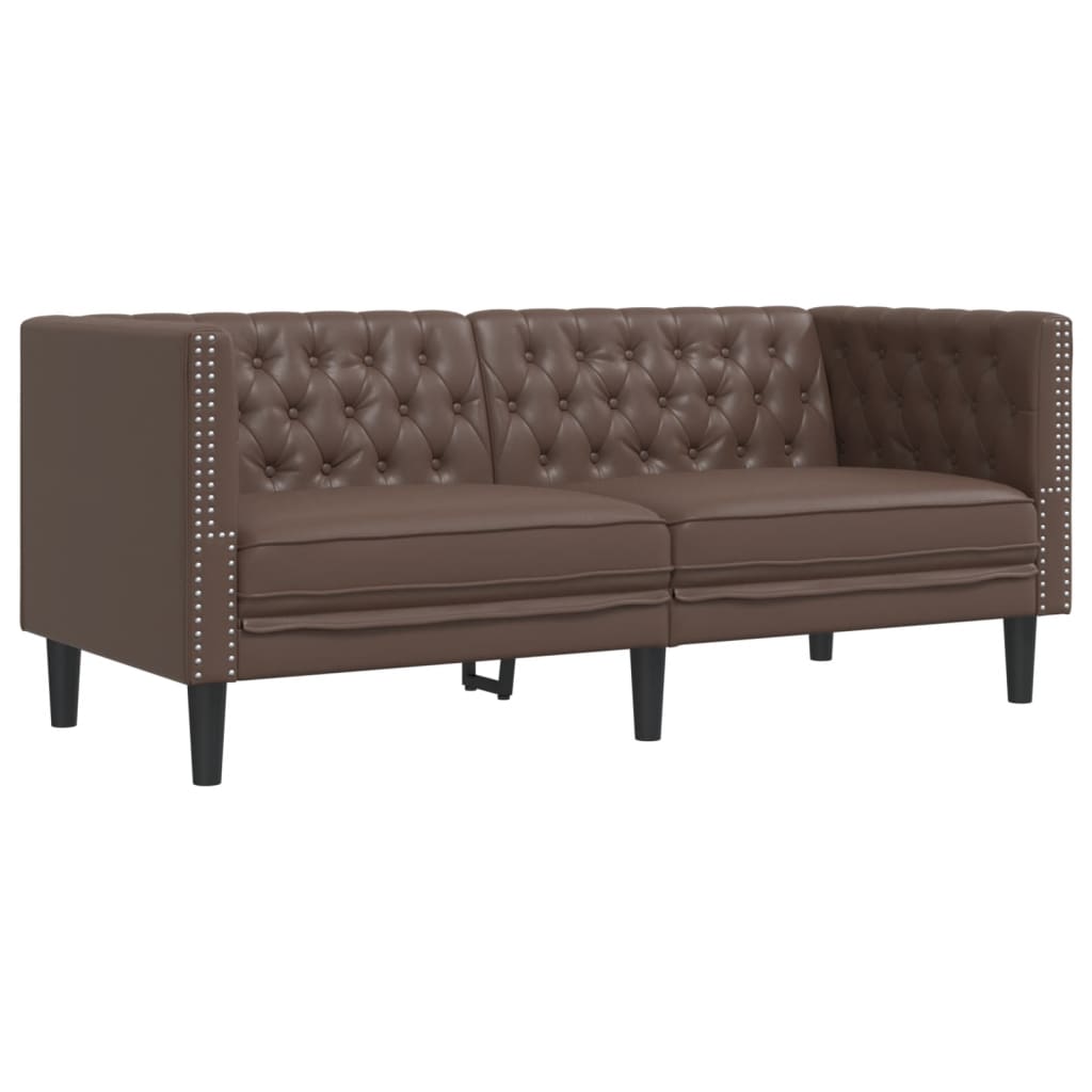 Dvivietė chesterfield sofa, rudos spalvos, dirbtinė oda