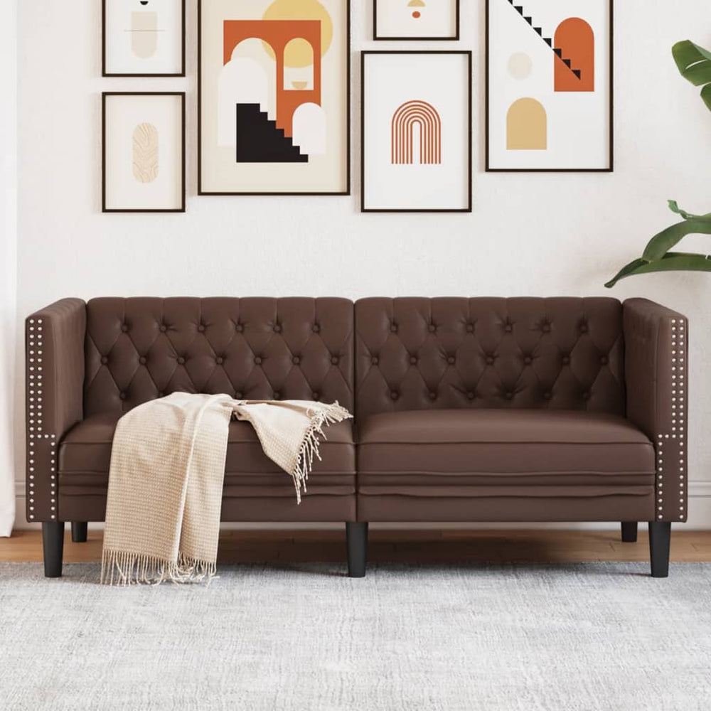 Dvivietė chesterfield sofa, rudos spalvos, dirbtinė oda