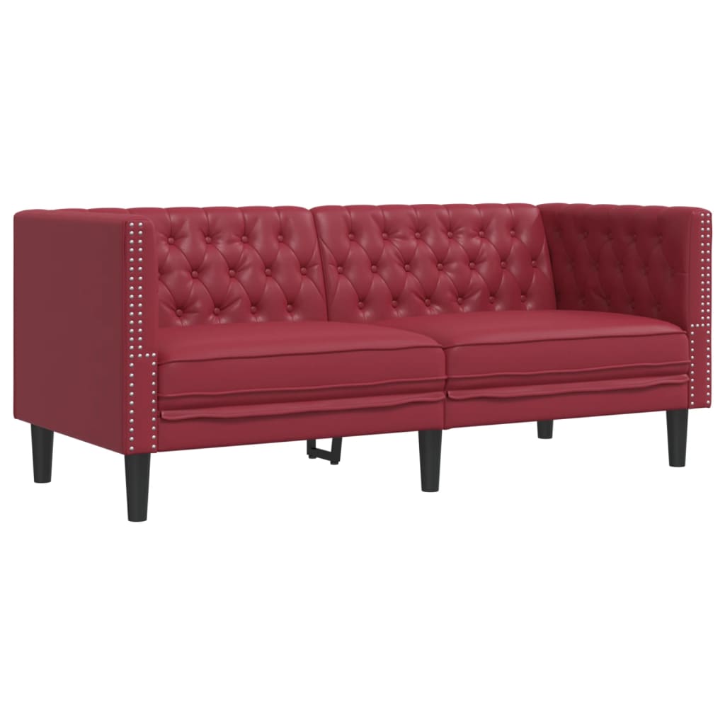 Dvivietė chesterfield sofa, raudonojo vyno sp., dirbtinė oda