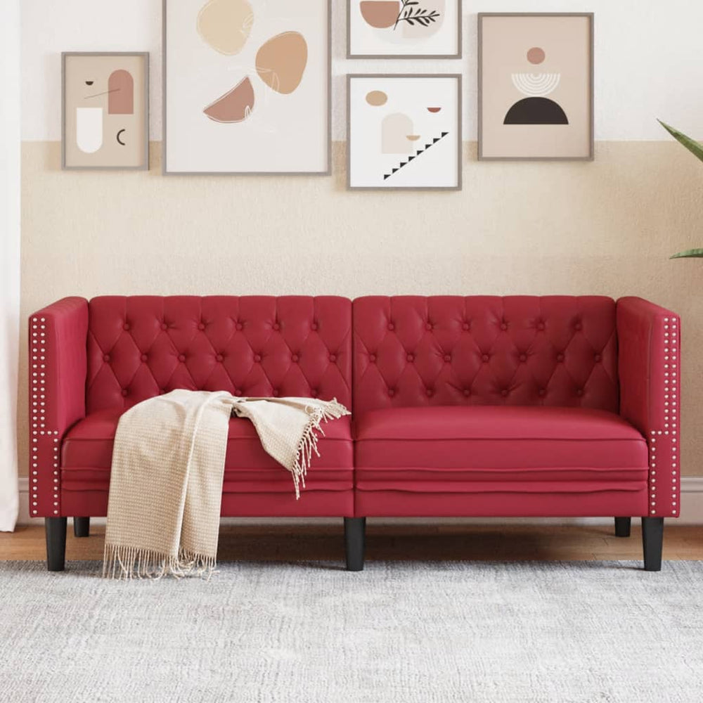 Dvivietė chesterfield sofa, raudonojo vyno sp., dirbtinė oda