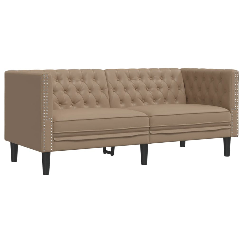 Dvivietė chesterfield sofa, kapučino spalvos, dirbtinė oda