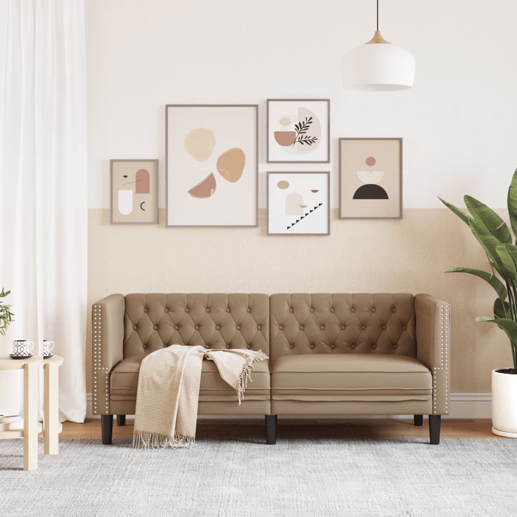 Dvivietė chesterfield sofa, kapučino spalvos, dirbtinė oda