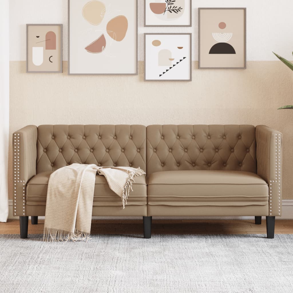 Dvivietė chesterfield sofa, kapučino spalvos, dirbtinė oda