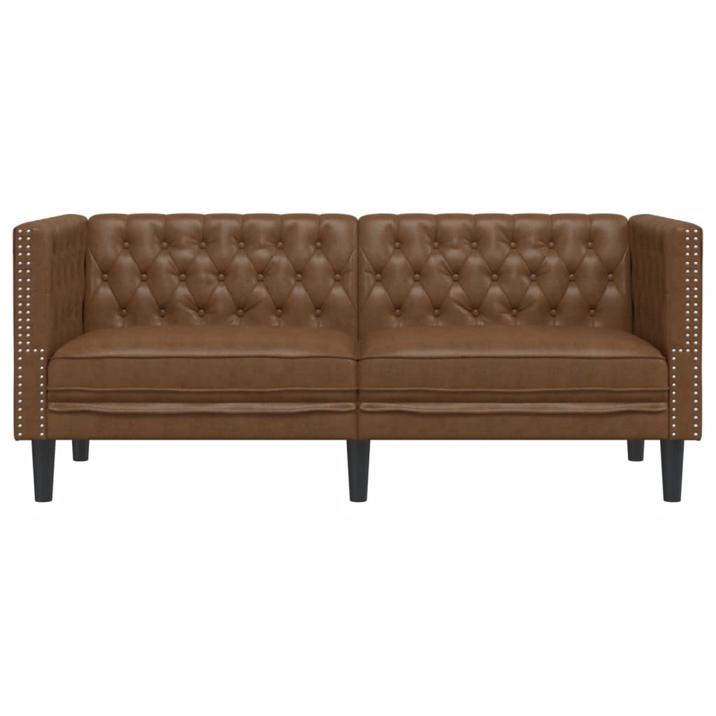 Dvivietė chesterfield sofa, rudos spalvos, dirbtinė versta oda