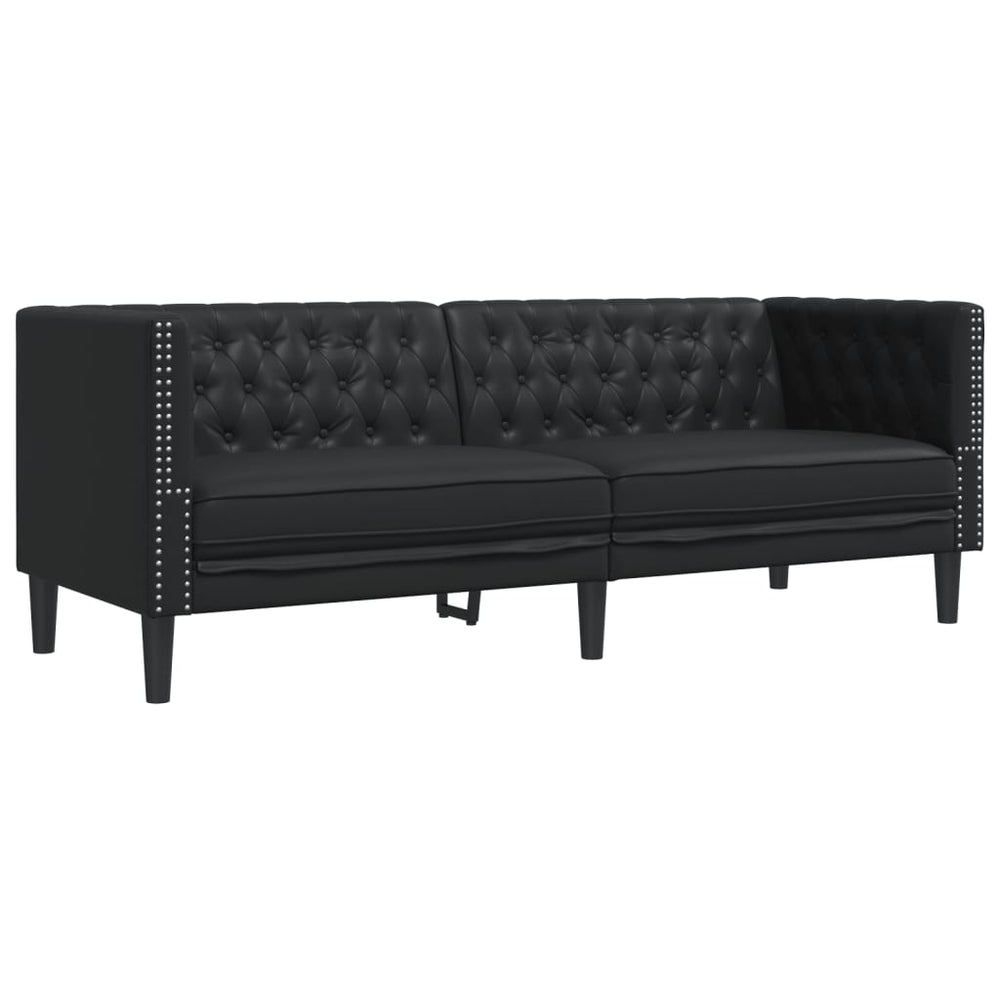 Trivietė chesterfield sofa, juodos spalvos, dirbtinė oda