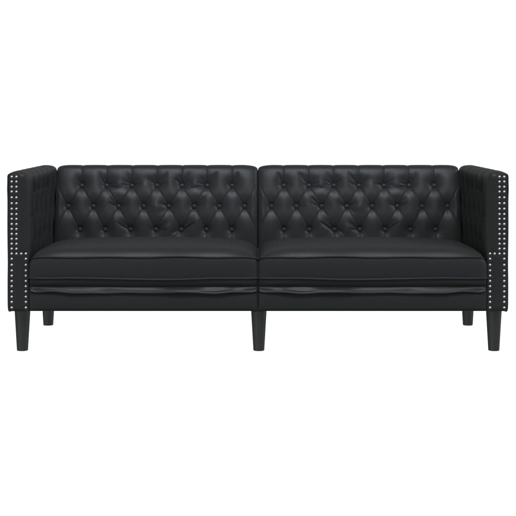 Trivietė chesterfield sofa, juodos spalvos, dirbtinė oda