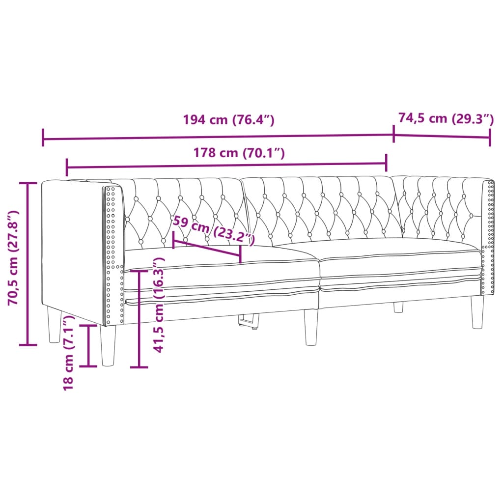 Trivietė chesterfield sofa, juodos spalvos, dirbtinė oda