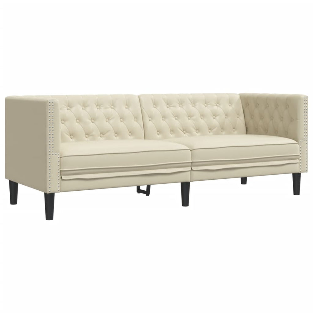 Trivietė chesterfield sofa, kreminės spalvos, dirbtinė oda