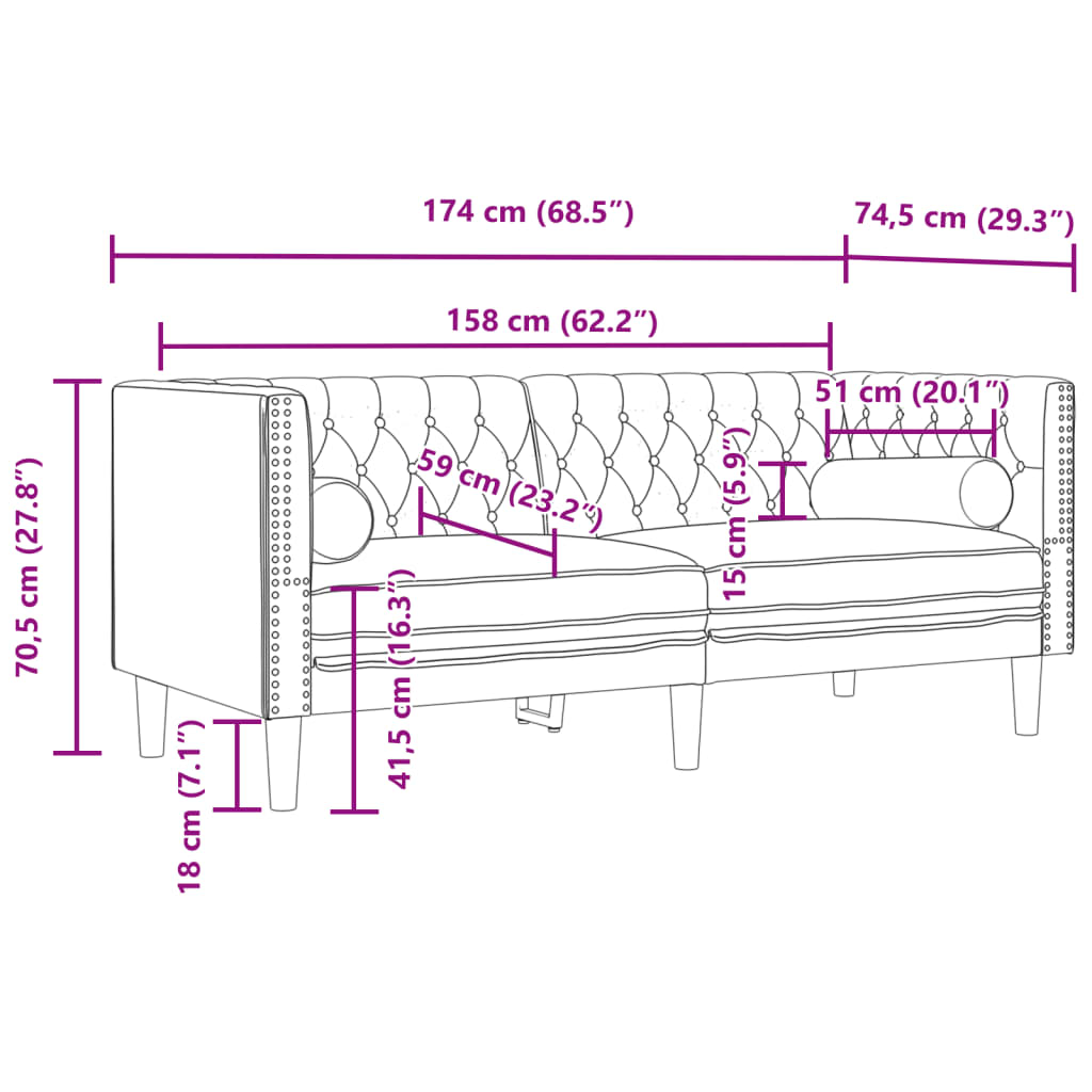 Dvivietė chesterfield sofa su pagalvėlėmis, juoda, aksomas