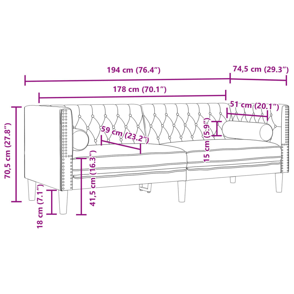 Trivietė chesterfield sofa su pagalvėlėmis, pilka, aksomas