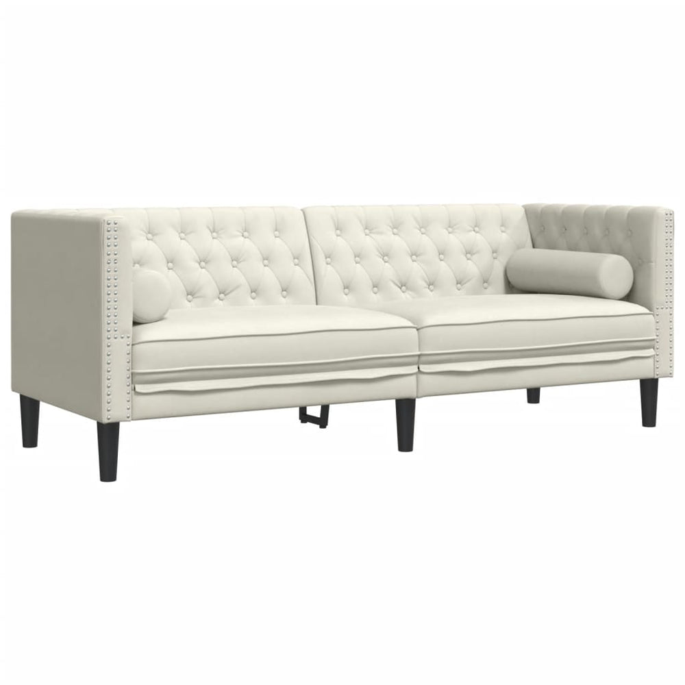 Trivietė chesterfield sofa su pagalvėlėmis, kreminė, aksomas