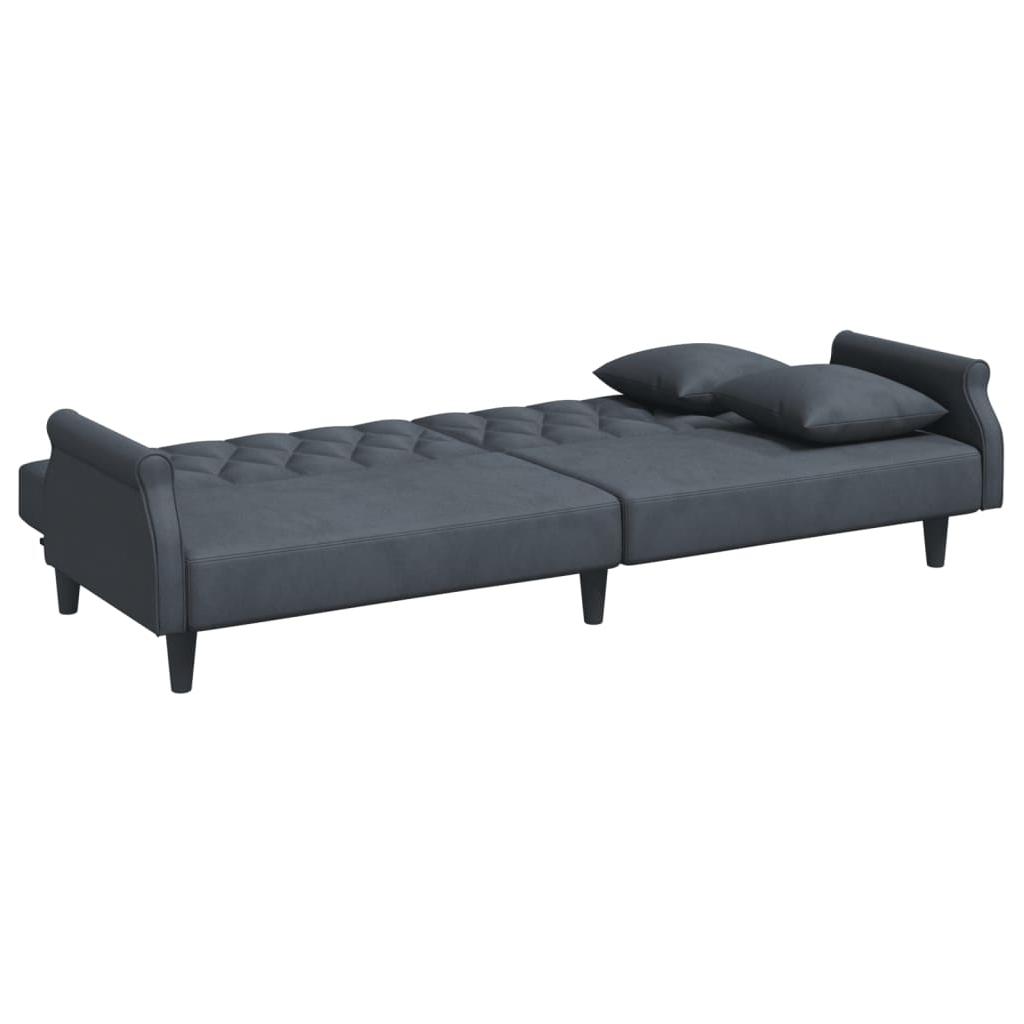 Dvivietė sofa-lova su pagalvėmis ir pakoja, pilka, aksomas