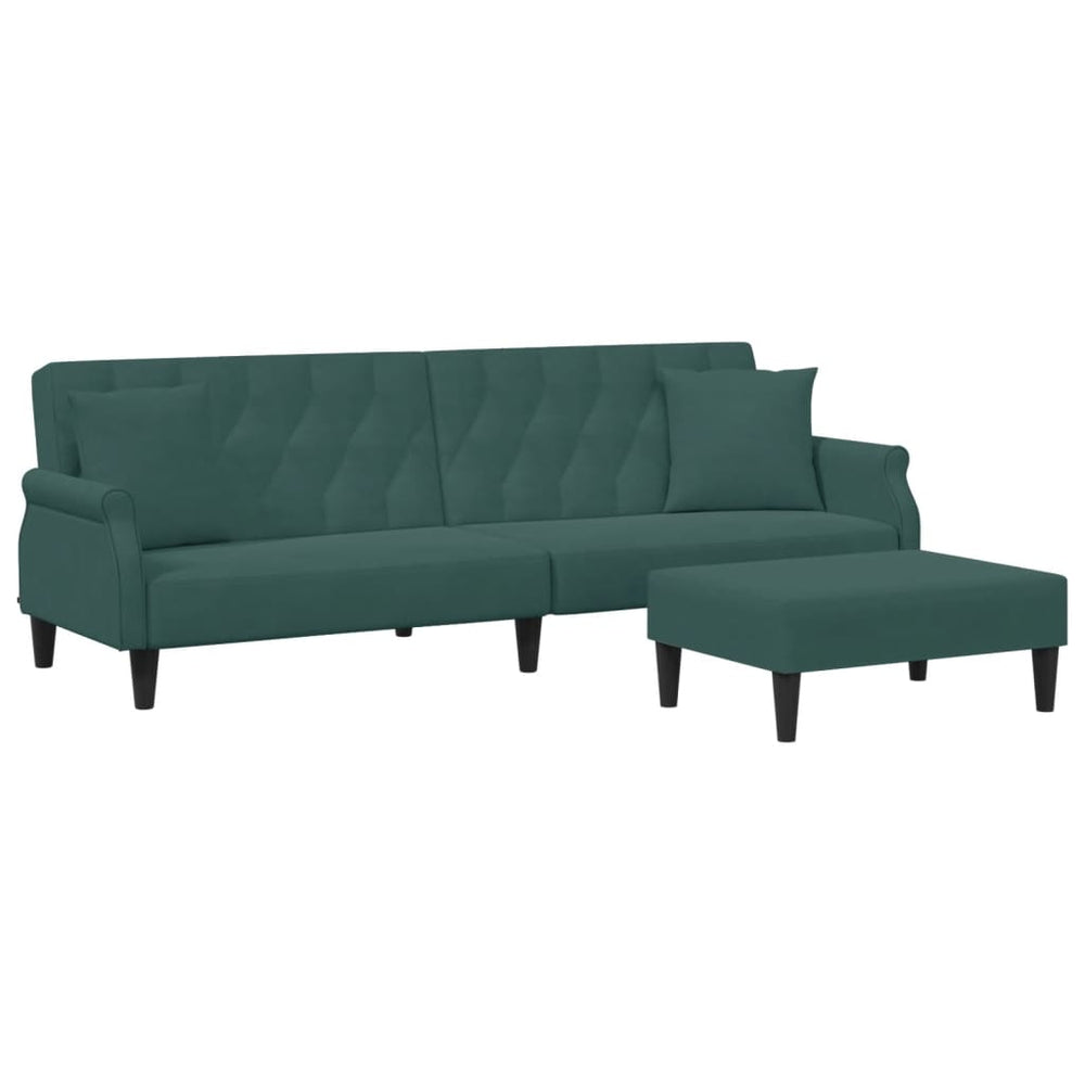 Dvivietė sofa-lova su pagalvėmis ir pakoja, žalia, aksomas