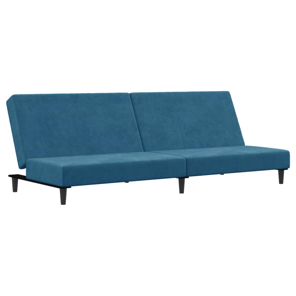 Dvivietė sofa-lova su pakoja, mėlynos spalvos, aksomas