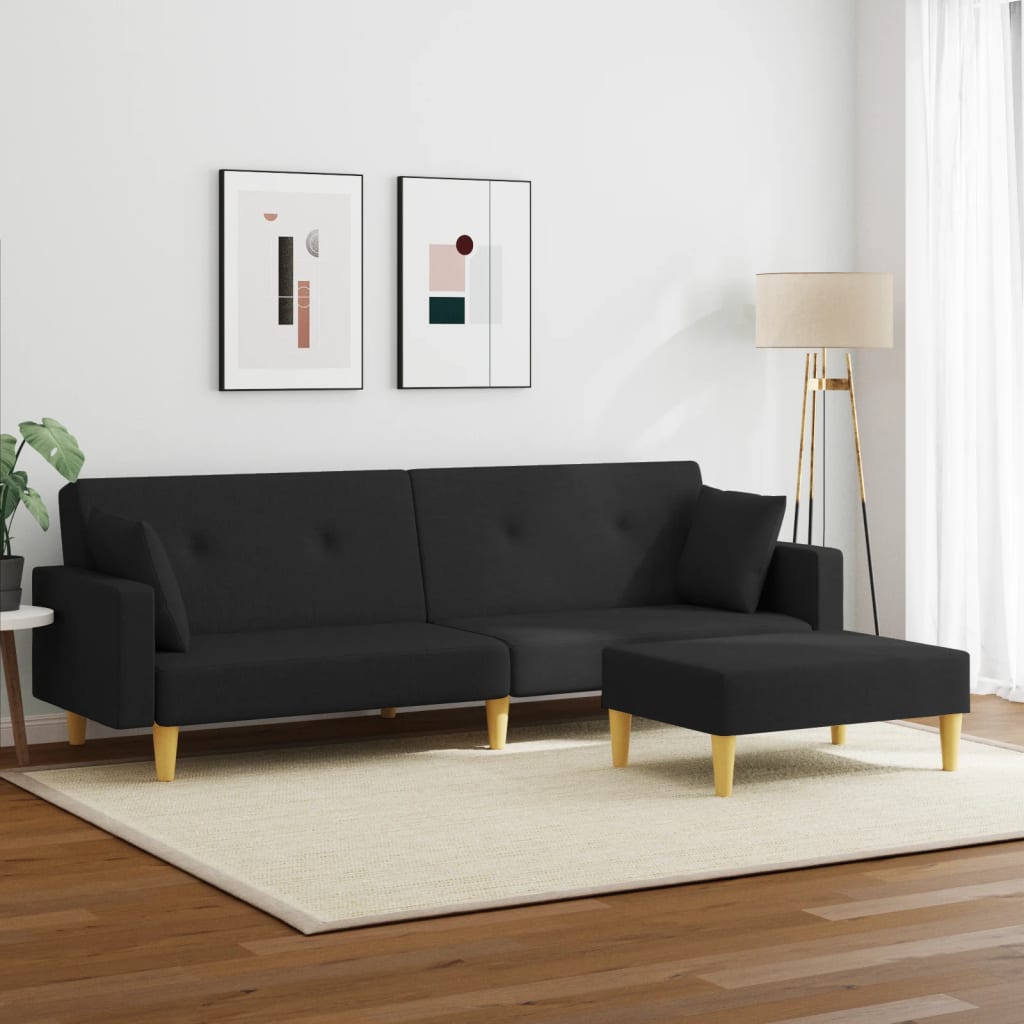 Dvivietė sofa-lova su pakoja, juodos spalvos, audinys