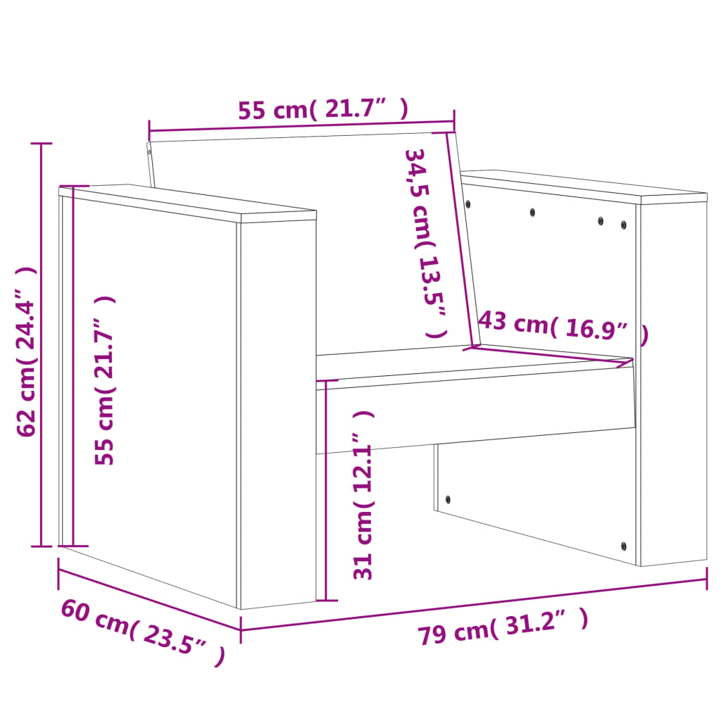 Sodo sofos dalis, 79x60x62cm, impregnuota pušies mediena