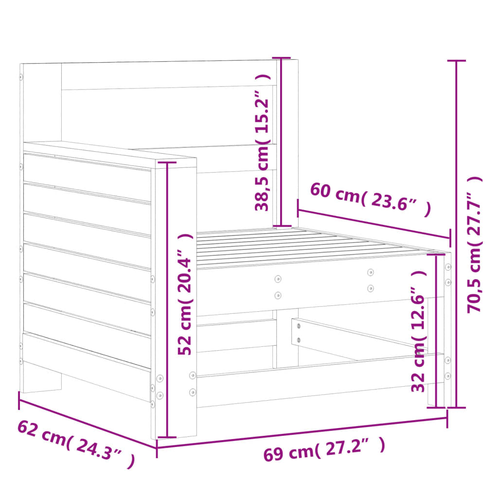 Sodo sofos dalis, 69x62x70,5cm, impregnuota pušis, su porankiu