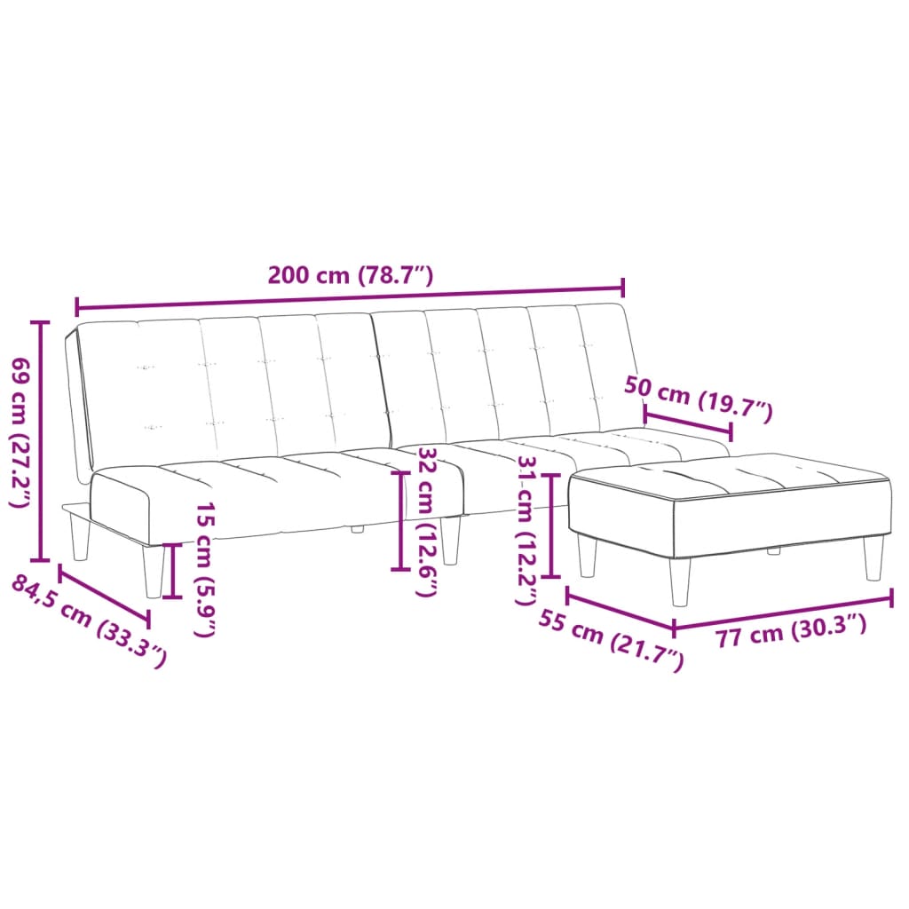 Dvivietė sofa-lova su pakoja, juodos spalvos, audinys