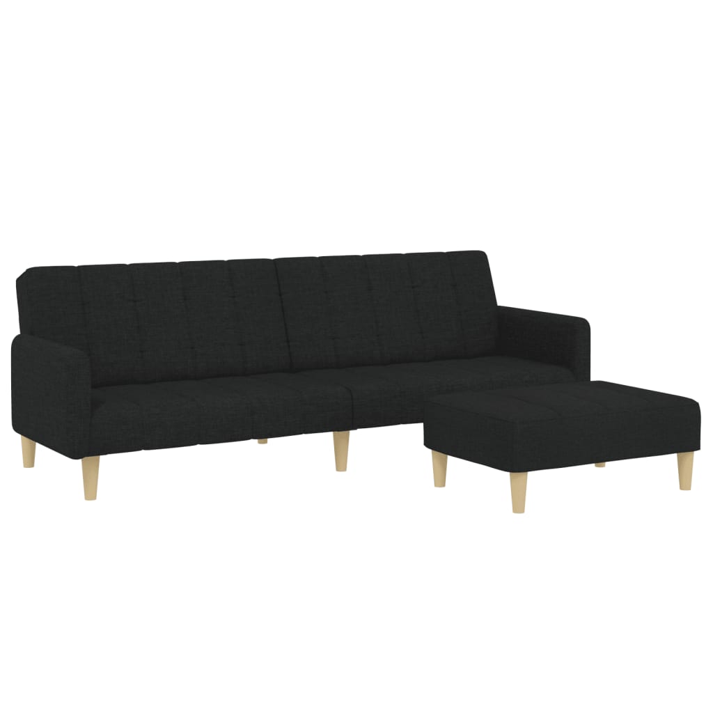 Dvivietė sofa-lova su pakoja, juodos spalvos, audinys