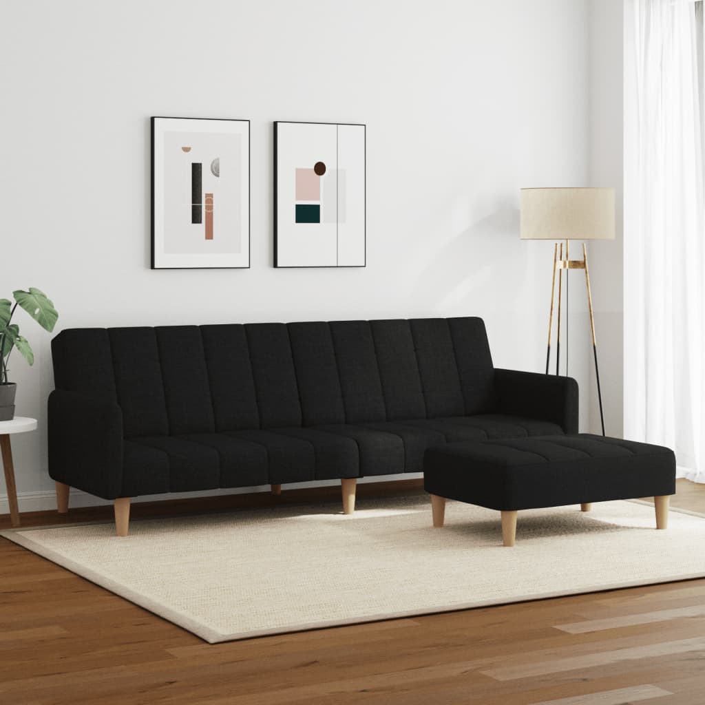 Dvivietė sofa-lova su pakoja, juodos spalvos, audinys