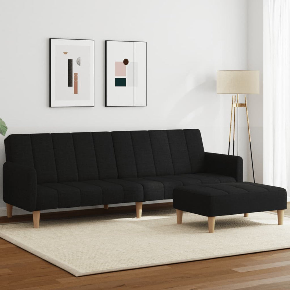 Dvivietė sofa-lova su pakoja, juodos spalvos, audinys