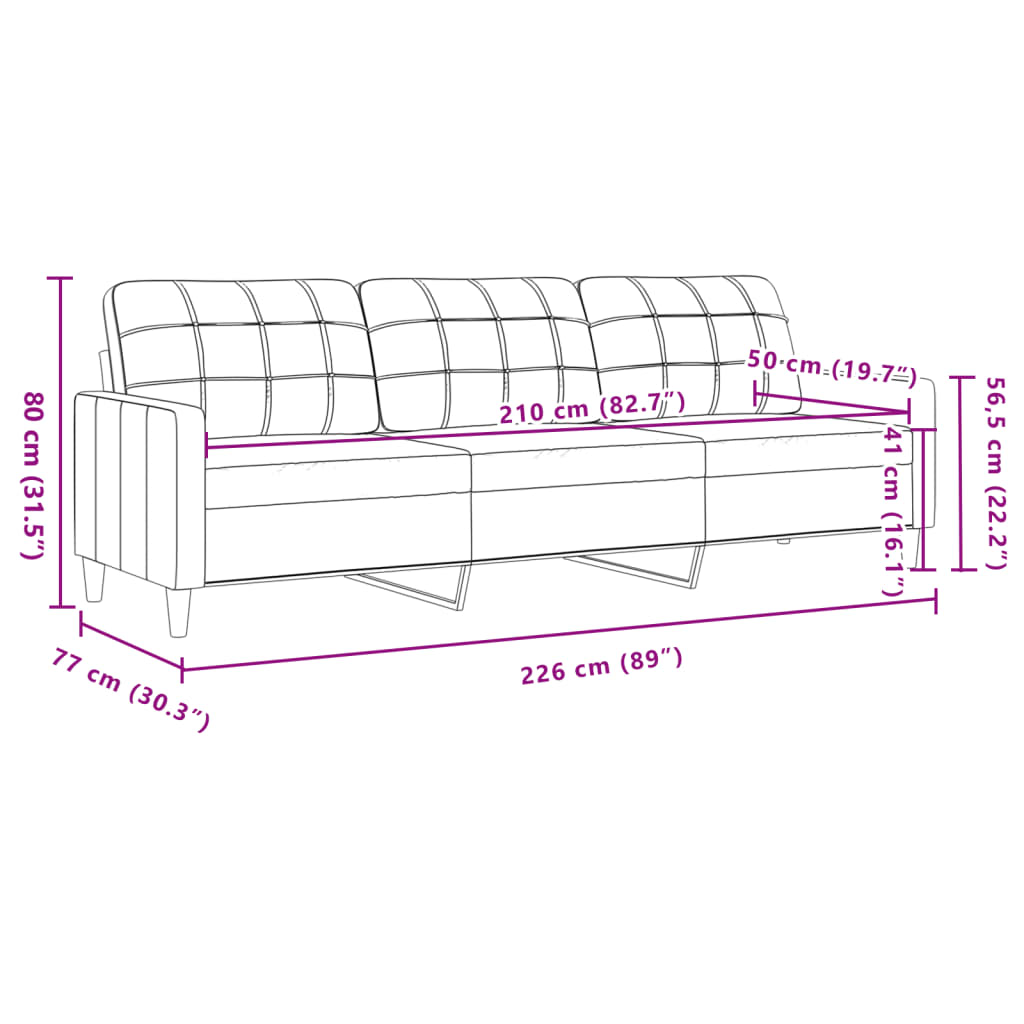 Trivietė sofa, tamsiai pilkos spalvos, 210cm, audinys