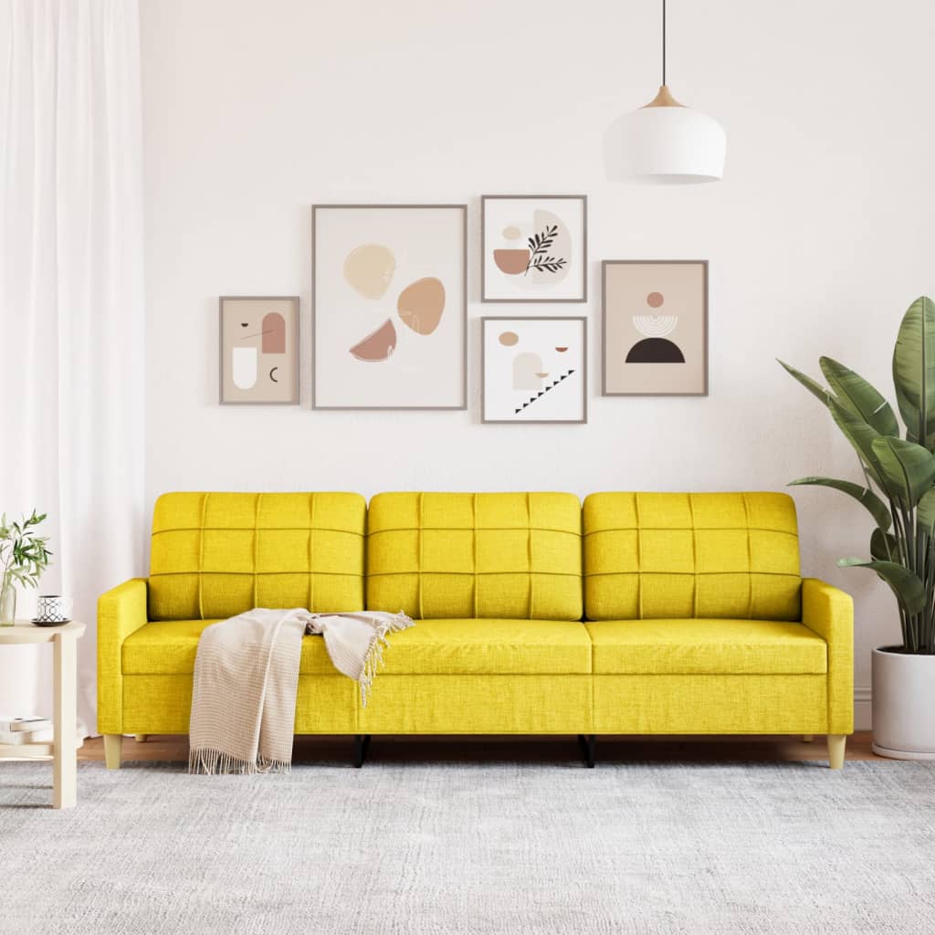 Trivietė sofa, šviesiai geltonos spalvos, 180cm, audinys