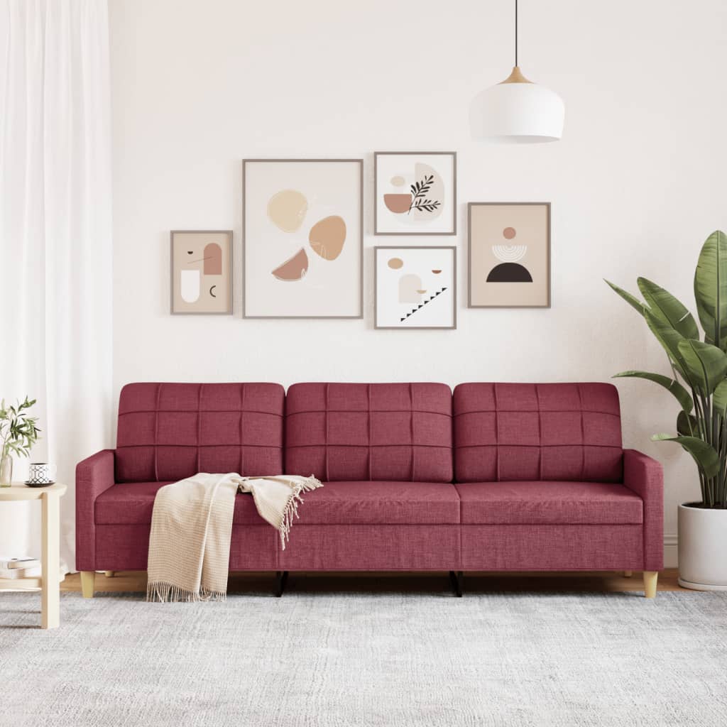 Trivietė sofa, raudonojo vyno spalvos, 180cm, audinys