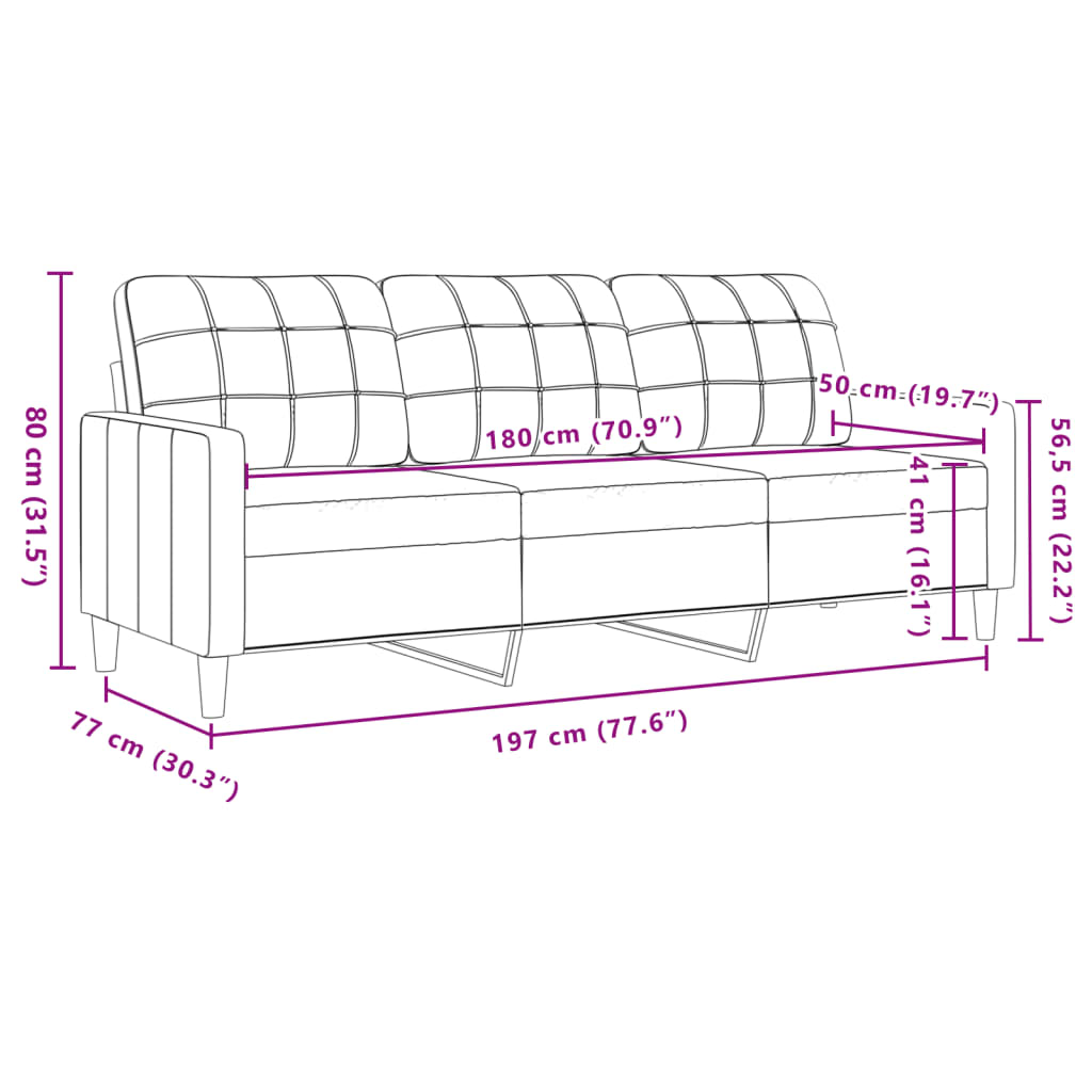 Trivietė sofa, šviesiai pilkos spalvos, 180cm, aksomas