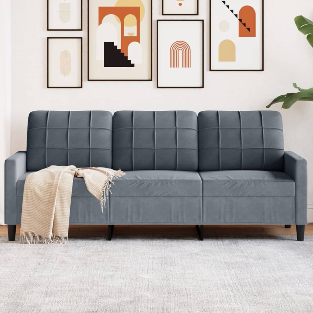 Trivietė sofa, tamsiai pilkos spalvos, 180cm, aksomas