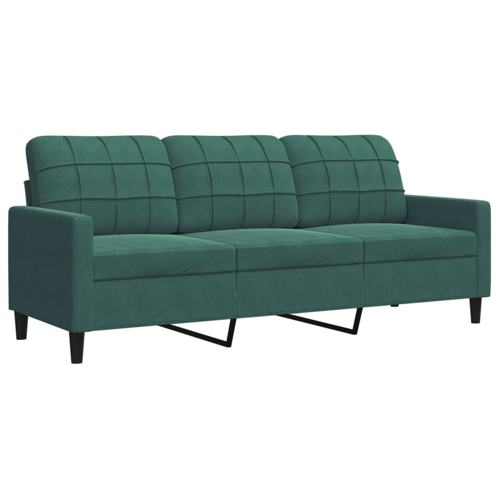 Trivietė sofa, tamsiai žalios spalvos, 180cm, aksomas