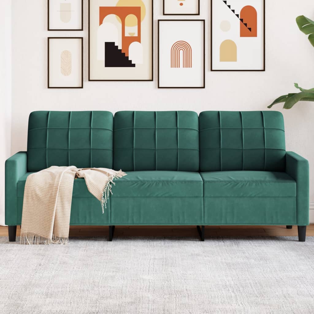 Trivietė sofa, tamsiai žalios spalvos, 180cm, aksomas