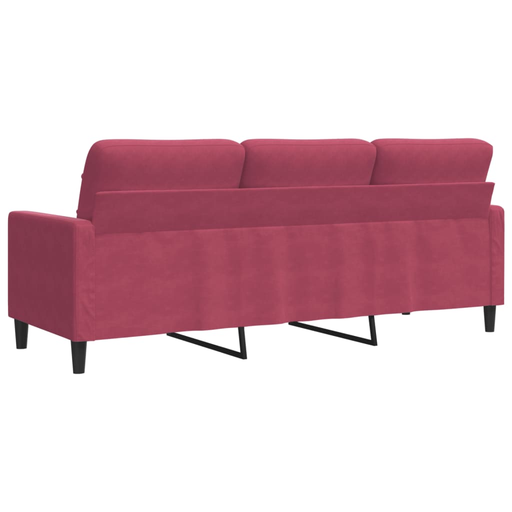 Trivietė sofa, raudonojo vyno spalvos, 180cm, aksomas