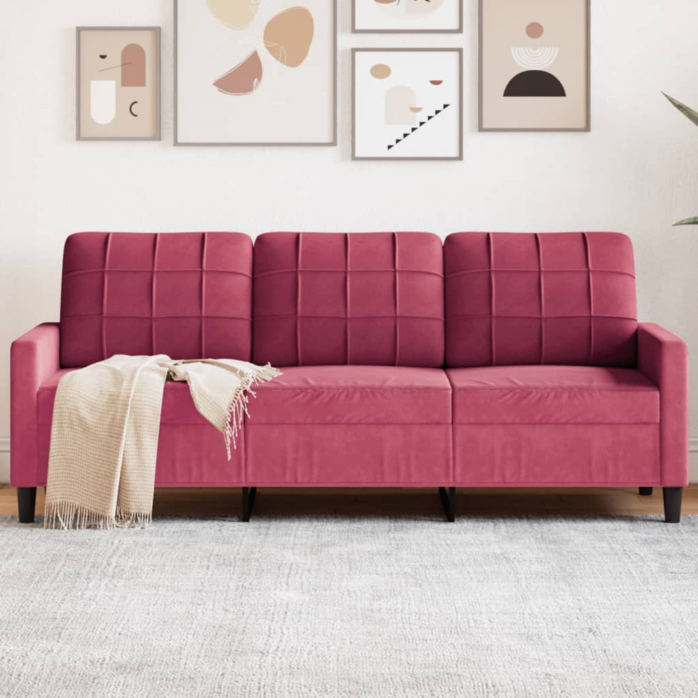 Trivietė sofa, raudonojo vyno spalvos, 180cm, aksomas