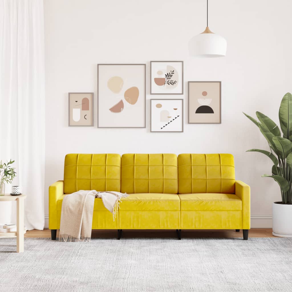 Trivietė sofa, geltonos spalvos, 180cm, aksomas