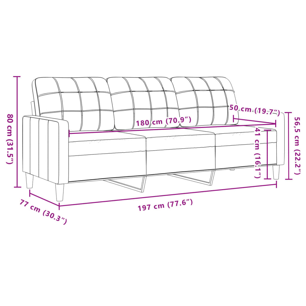 Trivietė sofa, geltonos spalvos, 180cm, aksomas