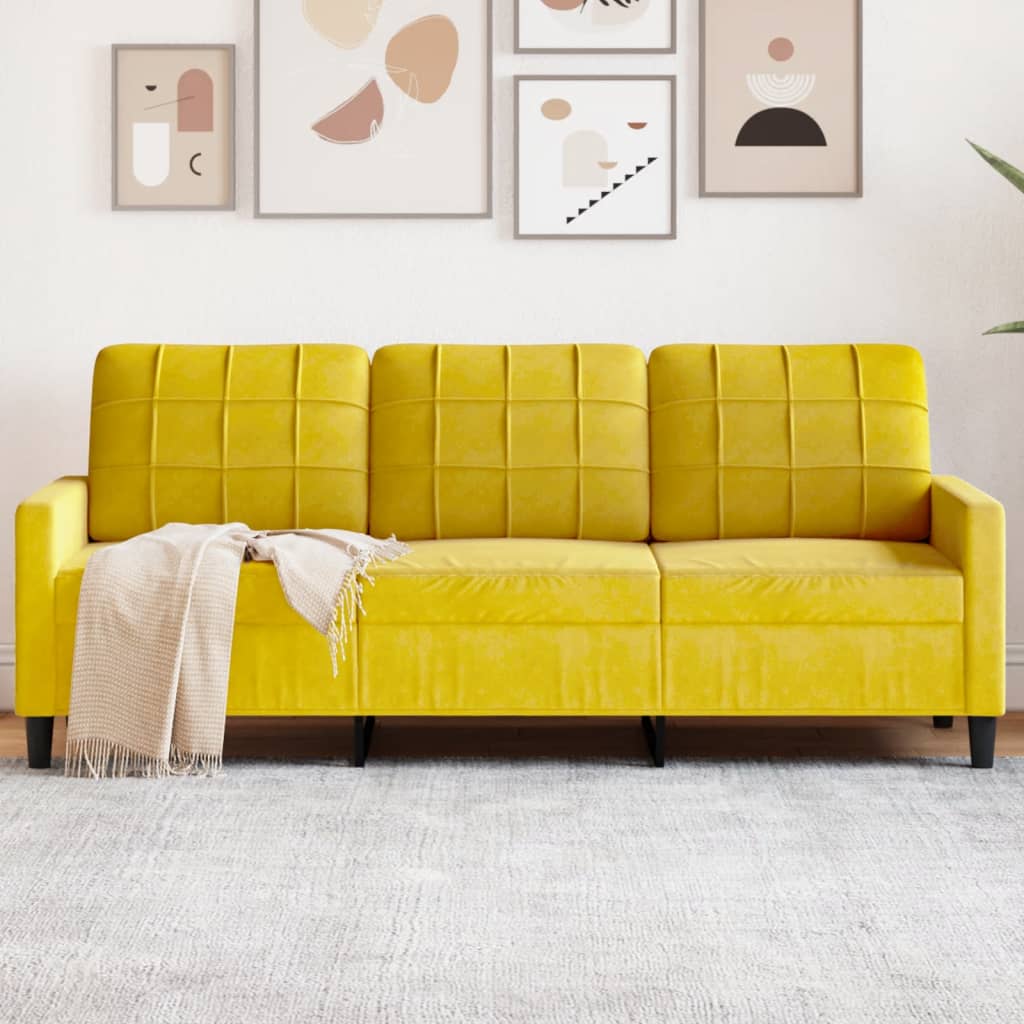 Trivietė sofa, geltonos spalvos, 180cm, aksomas