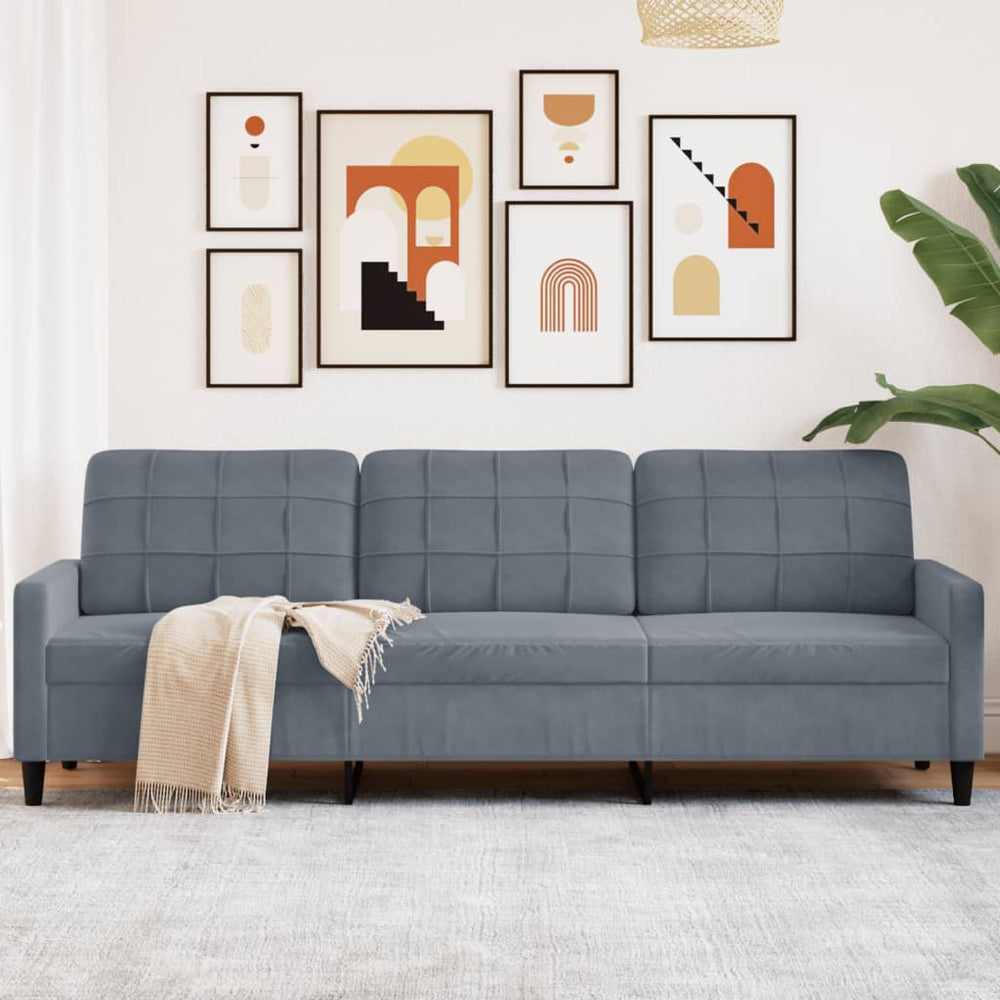 Trivietė sofa, tamsiai pilkos spalvos, 210cm, aksomas