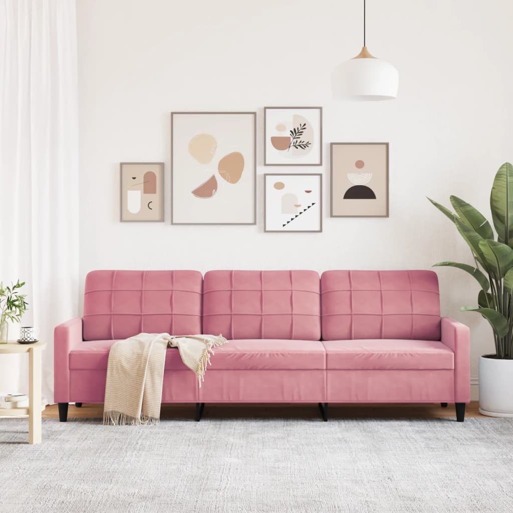 Trivietė sofa, rožinės spalvos, 210cm, audinys