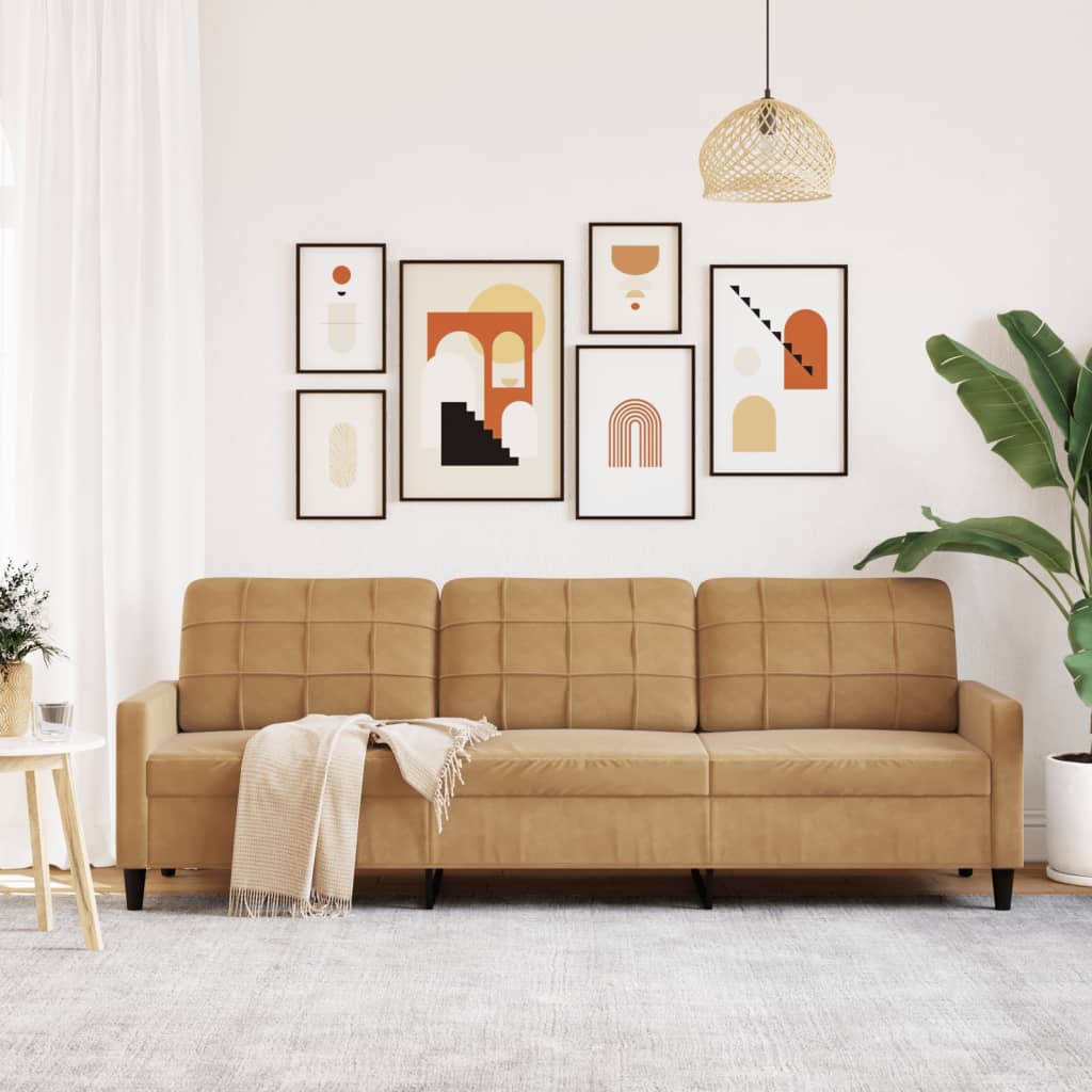 Trivietė sofa, rudos spalvos, 210cm, aksomas