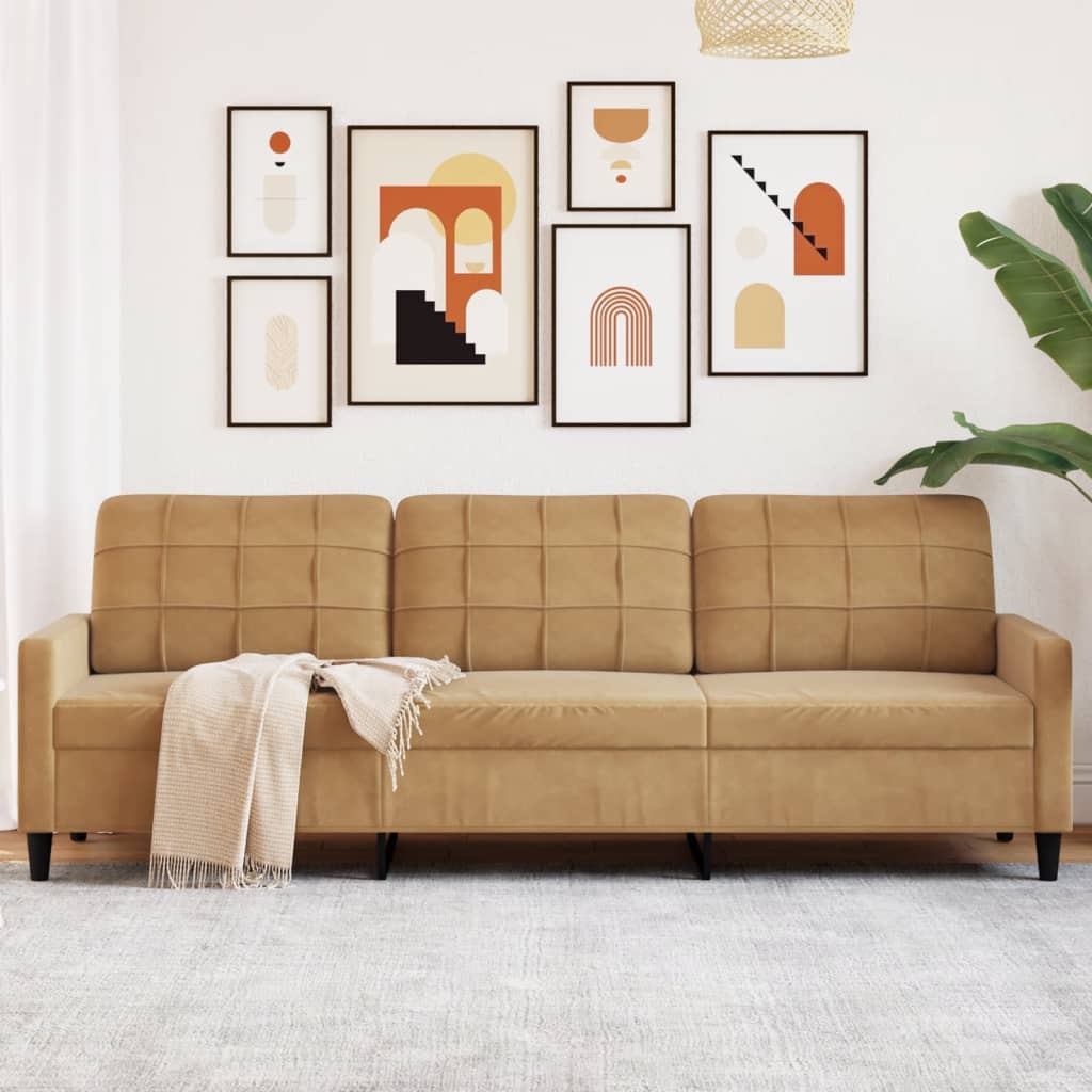 Trivietė sofa, rudos spalvos, 210cm, aksomas