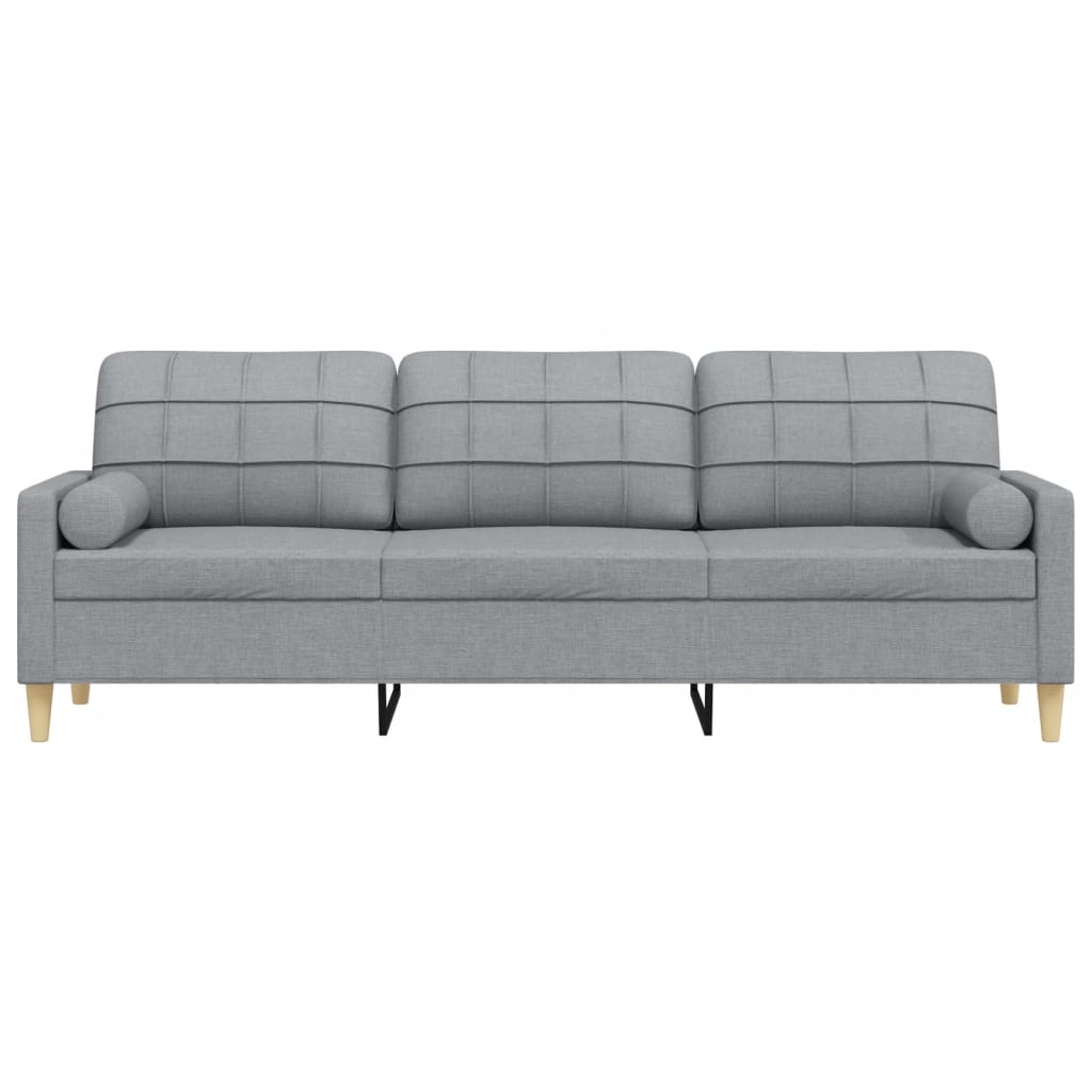 Trivietė sofa su pagalvėlėmis, šviesiai pilka, 210cm, audinys